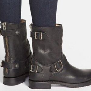 Gently worn Frye -Veronica Back Zip Short. Black Motorcycle Boot sz 10 M